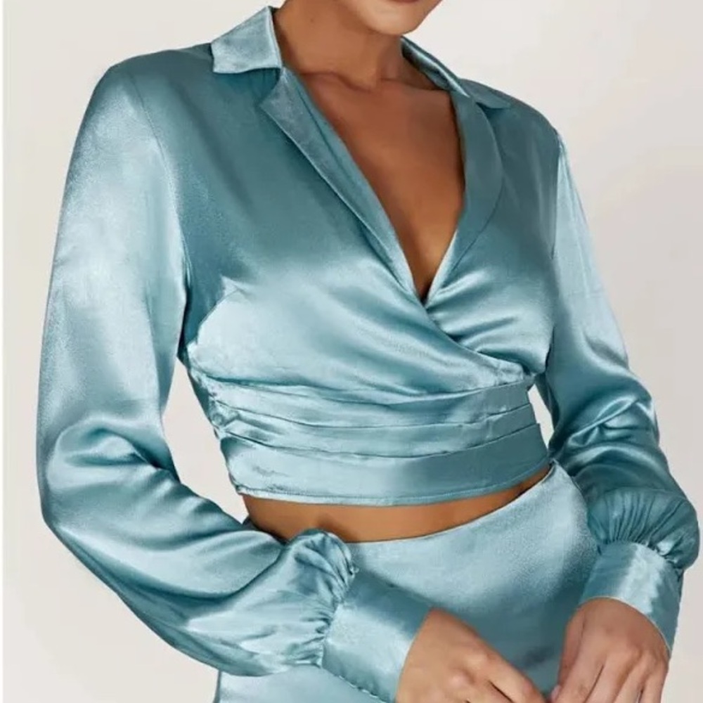 MESHKI Women’s Satin Wrap Tie Top
